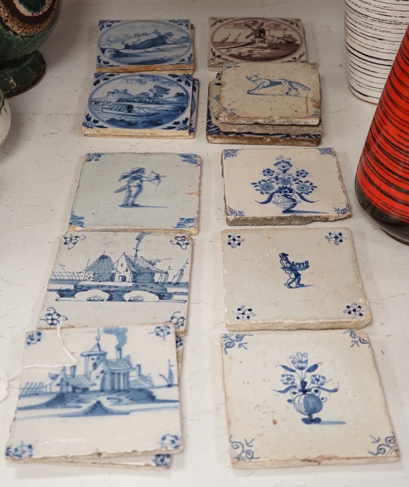 Sixteen Delft tiles from the 17th to 19th century